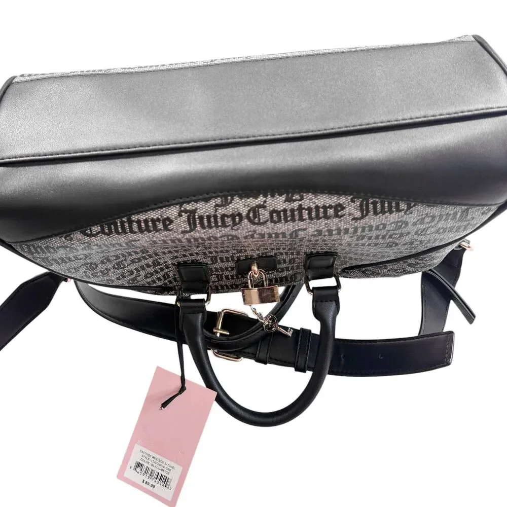 Juicy Couture Eastside Westside Satchel Black Beige Logo Crossbody Bag NWT